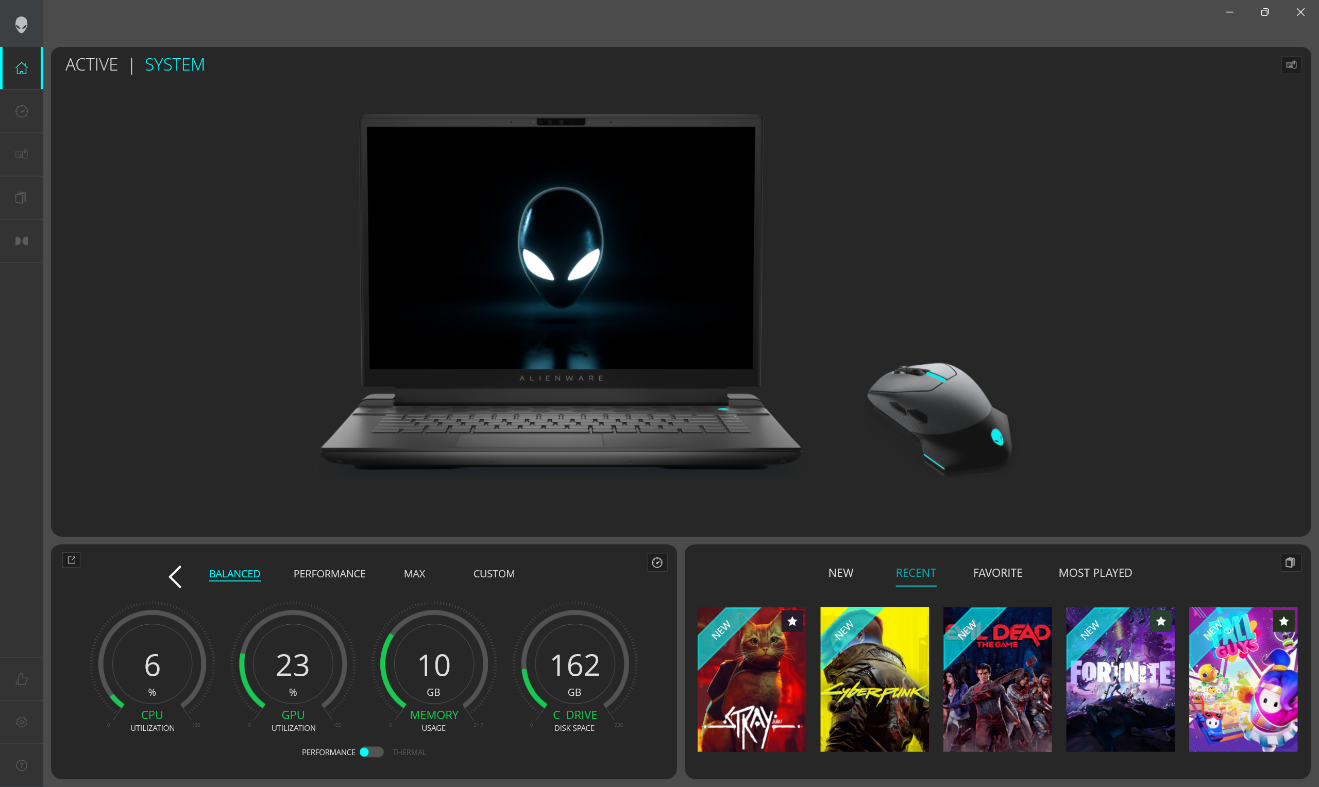 Alienware Command Center（AWCC）外星人智控中心界面截图